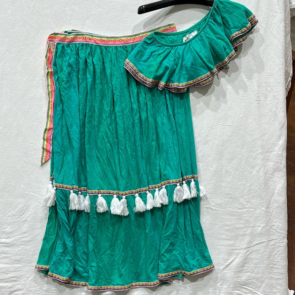 Pitusa Teal Top and wrap skirt with Colorful Accents